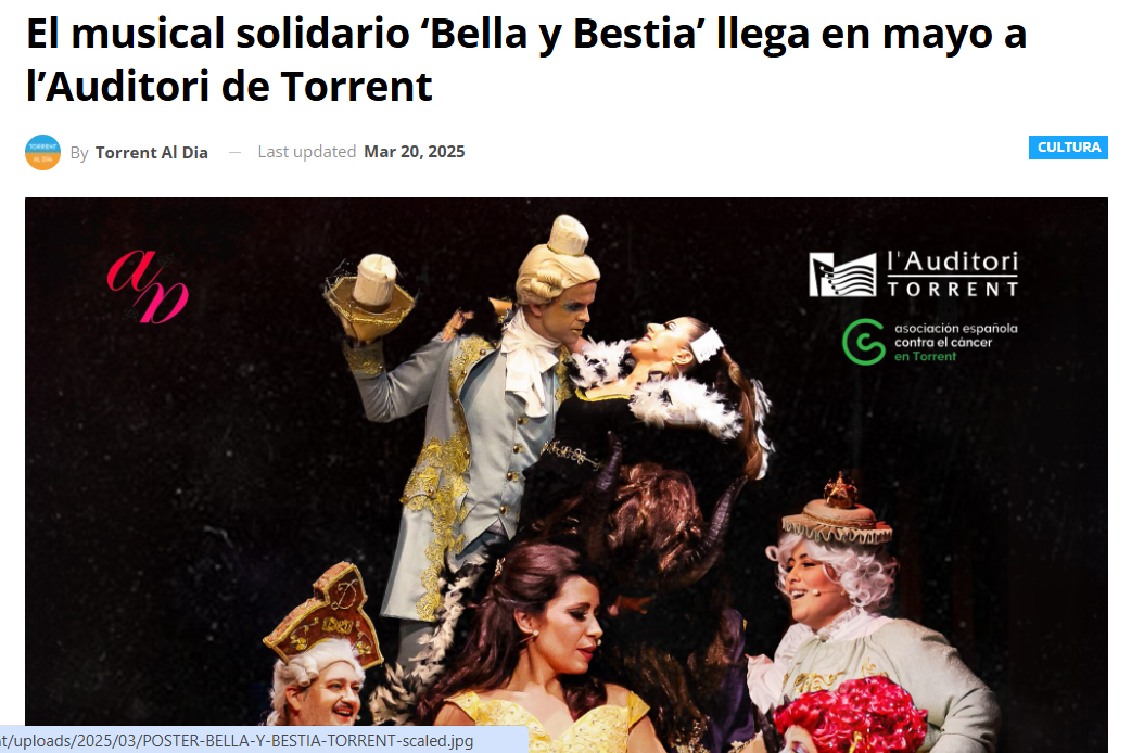 El musical solidario ‘Bella y Bestia’ llega en mayo a l’Auditori de Torrent