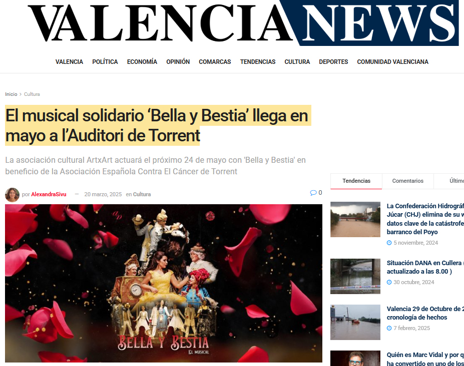 El musical solidario ‘Bella y Bestia’ llega en mayo a l’Auditori de Torrent